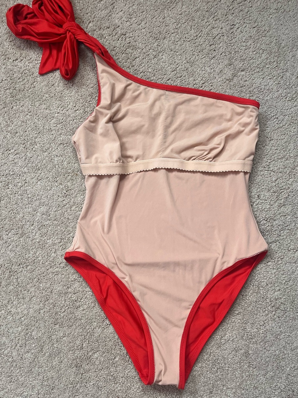 J Crew Red One Shoulder Bow Tie Swimsuit Size 10 One Piece Preppy Beach Pool - Picture 4 of 9